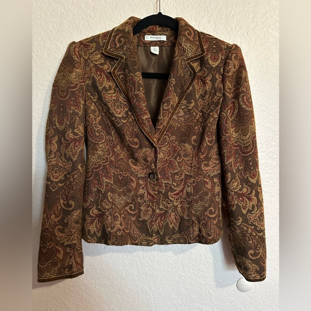 Dressbarn Paisley Brown Blazer Jacket